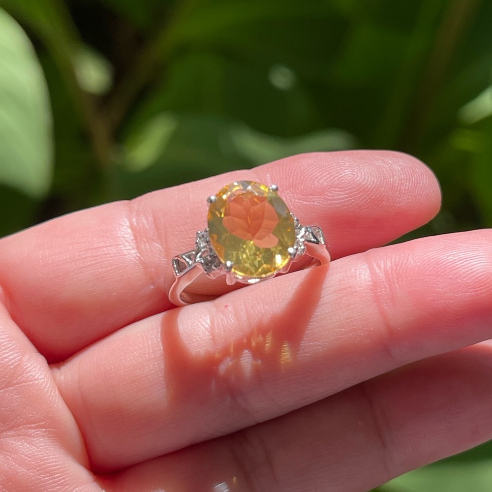 NWT Genuine Natural Citrine 3.55ct & White Topaz .04 Gemstone set in S925 Ring 8